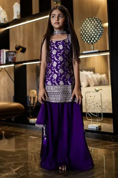 Girls Chinon Cotton Embroidered Palazzo Set with Dupatta β Sequin Party Wear