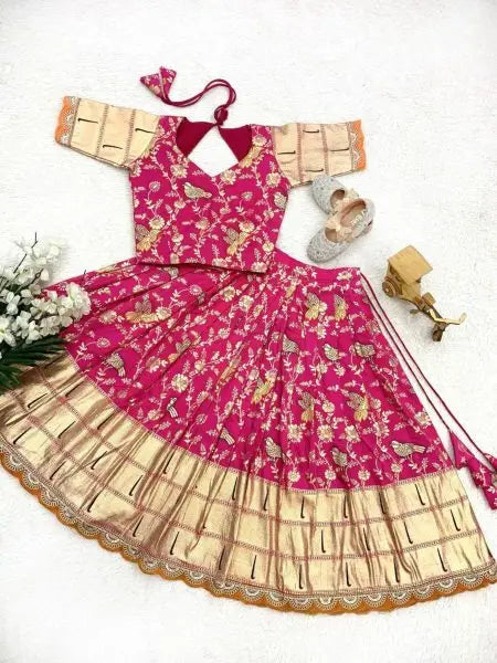 Girls Banarasi Dola Silk Lehenga Set β Zari Weaving Party Wear