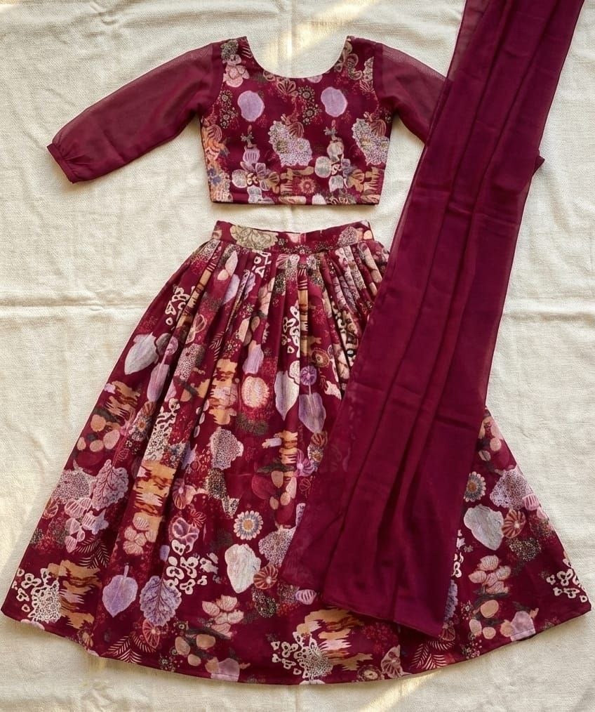 Girls Printed Lehenga Choli Set β Cotton & Georgette Party Outfit with Dupatta
