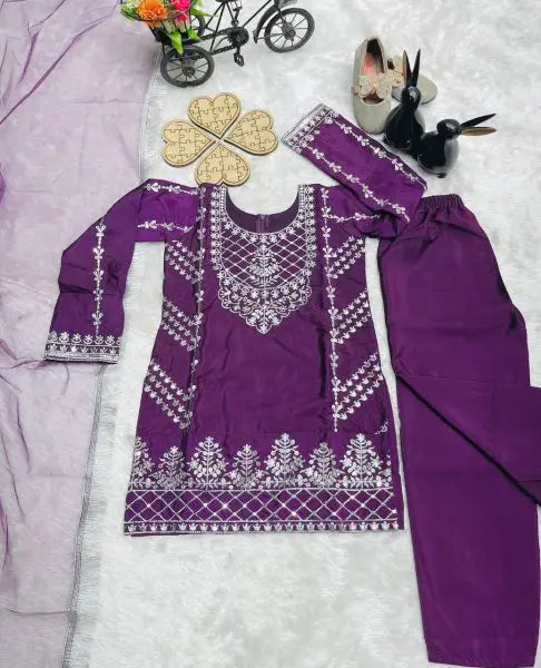 Girls Premium Crepe Silk Embroidered Party Wear Set with Dupatta