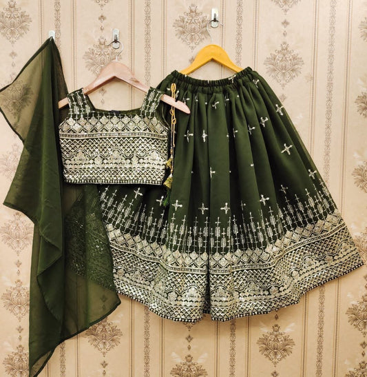 Girls Sequin Embroidered Lehenga Choli Set – Georgette Party Wear with Dupatta
