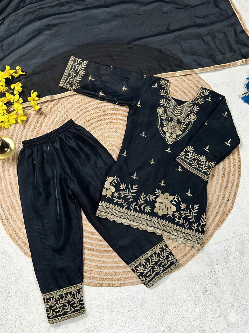 Girls Embroidered Silk Palazzo Set with Dupatta – Luxury Party & Occasion Wear