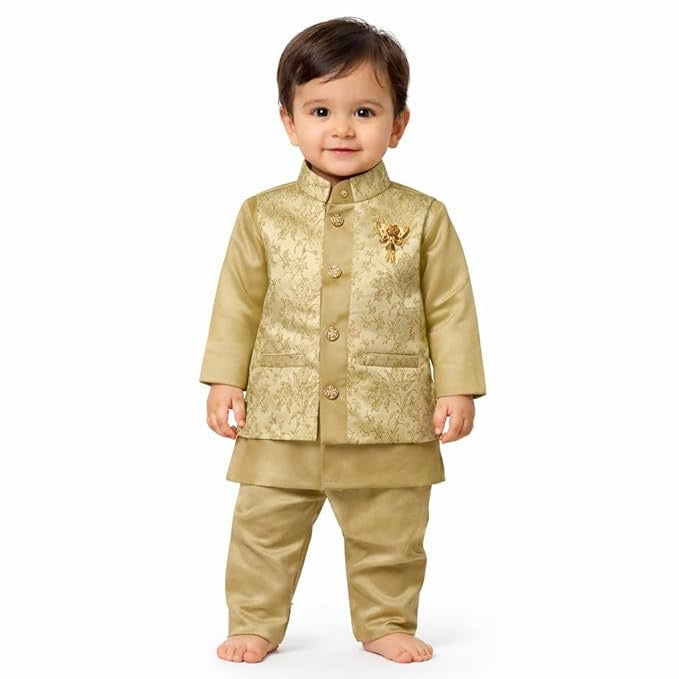 Baby Boys Brocade Silk Blend Sherwani Set – Premium Occasion Wear