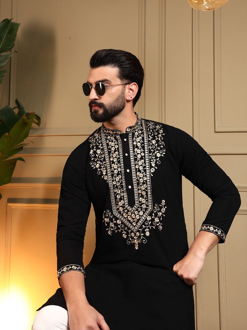 Men’s Embroidered Kurta Pyjama Set – Armani Lachko Fabric