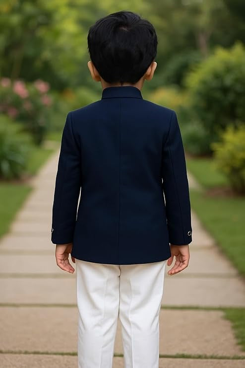 Boys Kurta Dhoti Set with Embroidered Jacket – Blue Festive Outfit