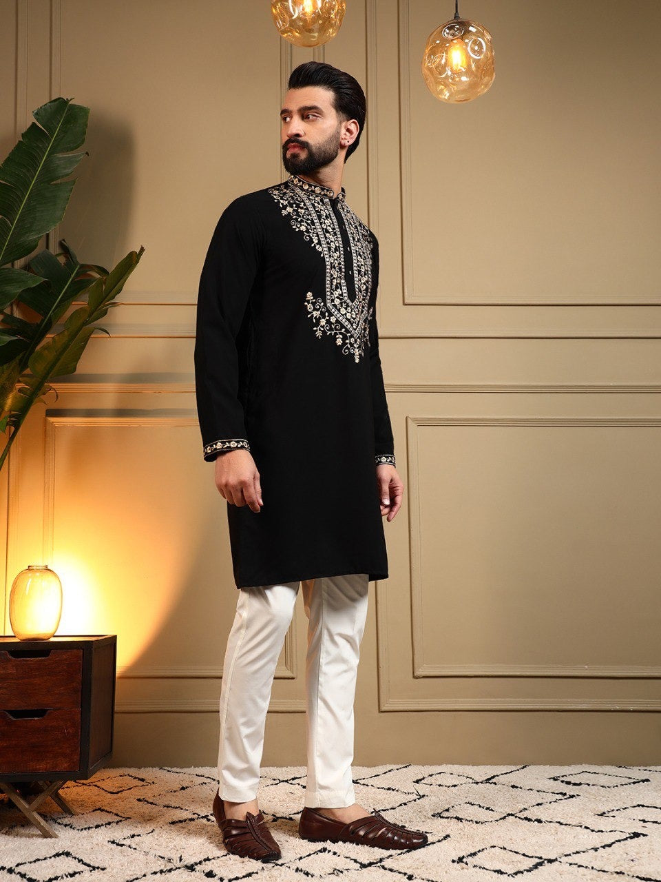 Men’s Embroidered Kurta Pyjama Set – Armani Lachko Fabric