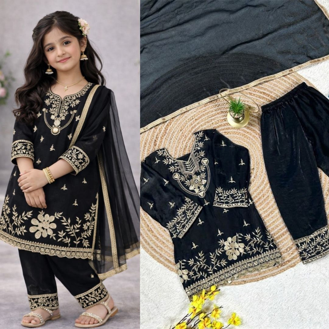 Girls Embroidered Silk Palazzo Set with Dupatta – Luxury Party & Occasion Wear