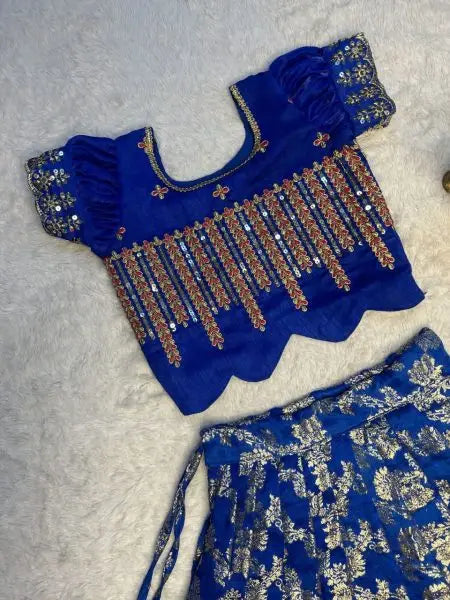 Girls Zari Weaving Silk Lehenga Choli – Sequin Embroidered Party Wear