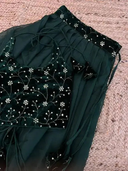 Girls Velvet & Georgette Lehenga Choli Set – Sequined Party Wear