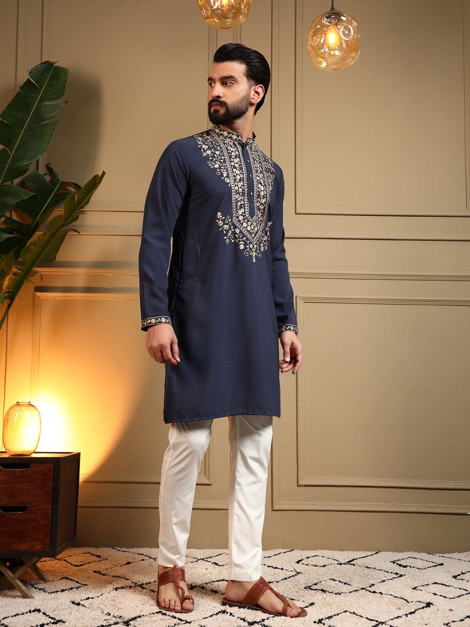 Men’s Embroidered Kurta Pyjama Set – Armani Lachko Fabric