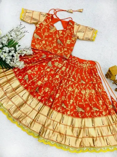 Girls Banarasi Dola Silk Lehenga Set – Zari Weaving Party Wear