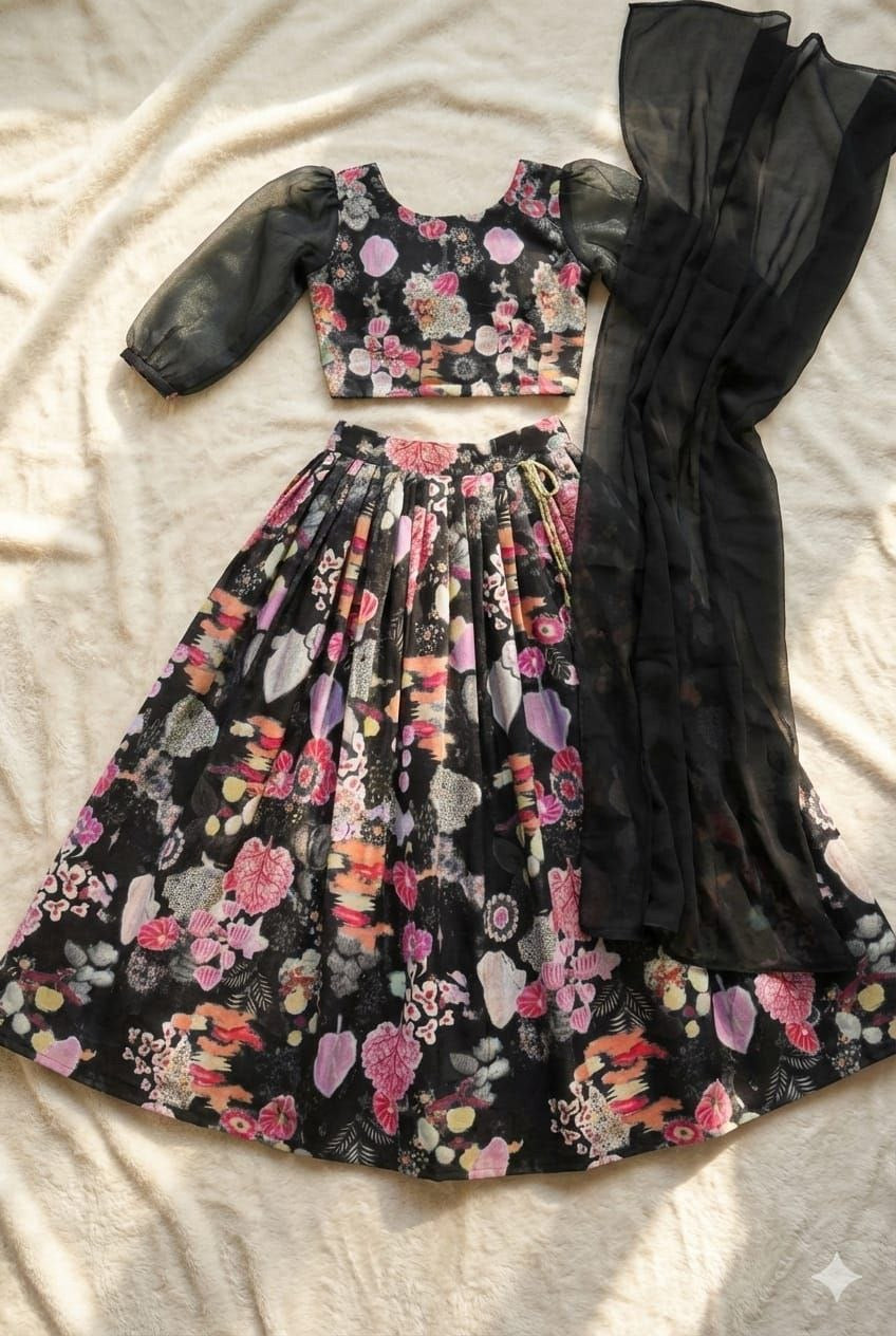 Girls Printed Lehenga Choli Set – Cotton & Georgette Party Outfit with Dupatta