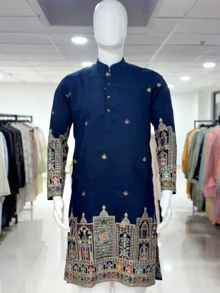 Men’s Royal Embroidered Kurta Pyjama Set – Premium Festive Wear