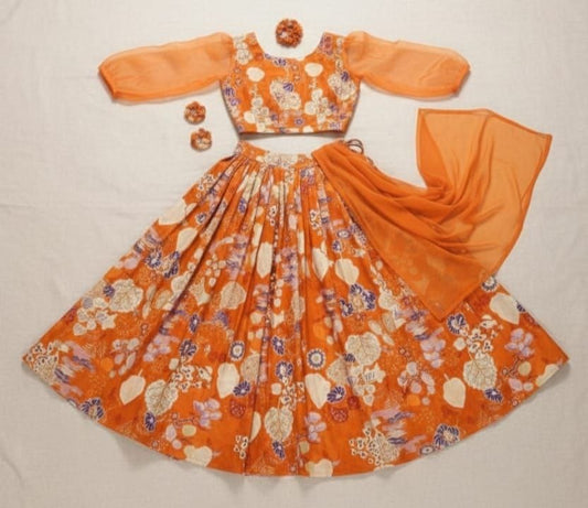 Girls Printed Lehenga Choli Set – Cotton & Georgette Party Outfit with Dupatta