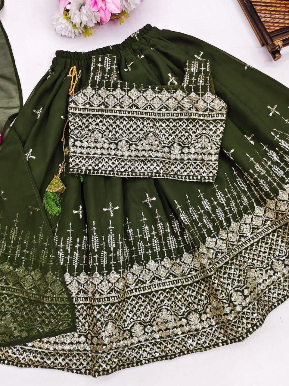Girls Sequin Embroidered Lehenga Choli Set – Georgette Party Wear with Dupatta