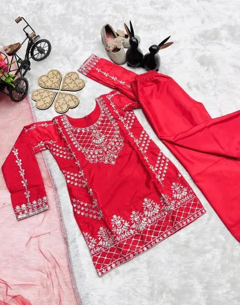 Girls Premium Crepe Silk Embroidered Party Wear Set with Dupatta