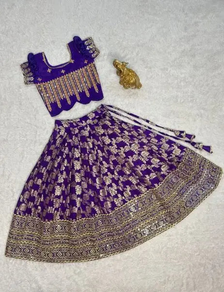 Girls Zari Weaving Silk Lehenga Choli – Sequin Embroidered Party Wear