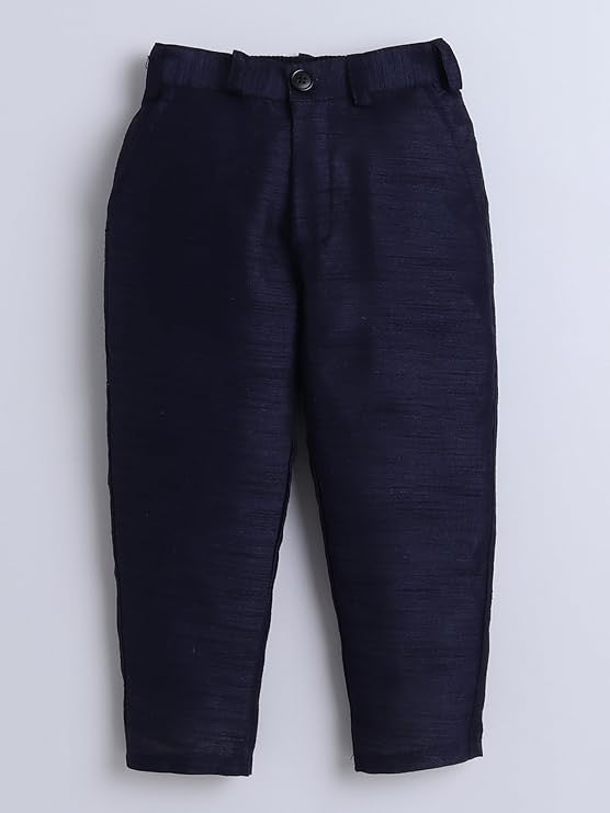 Boys 3-Piece Sherwani Set – Navy Blue Cotton with Velvet Blazer