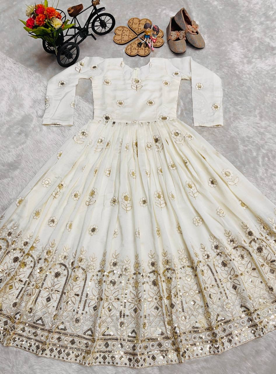 Girls Embroidered Vichitra Silk Gown with Dupatta – Sequin Party Wear
