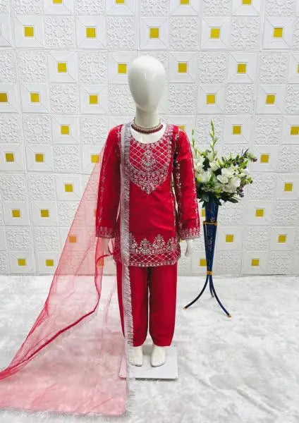 Girls Premium Crepe Silk Embroidered Party Wear Set with Dupatta