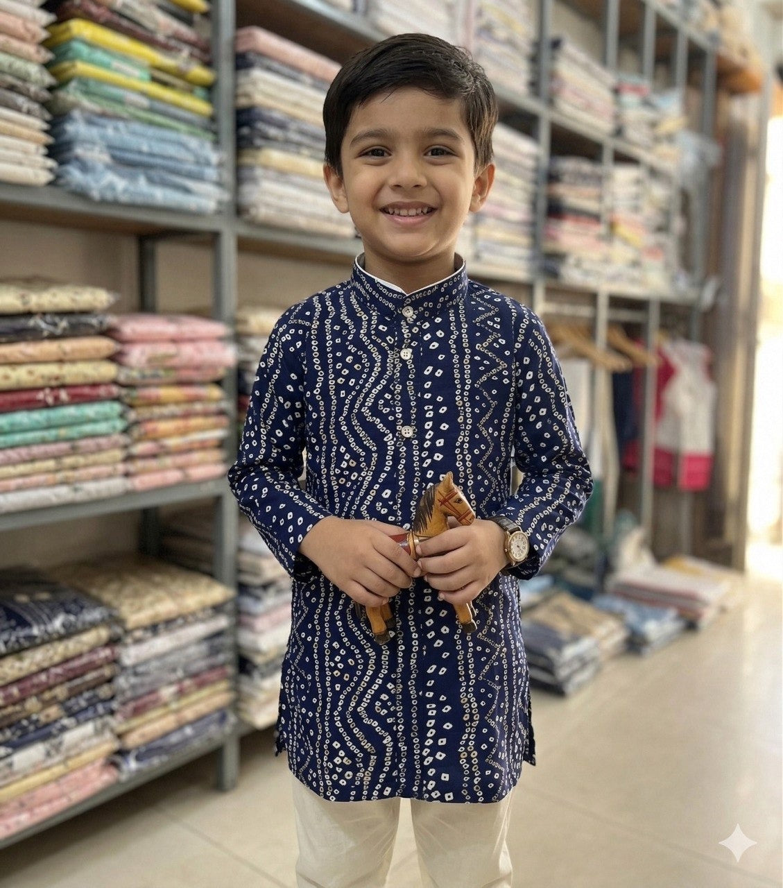 Kids Bandhani Foil Print Kurta