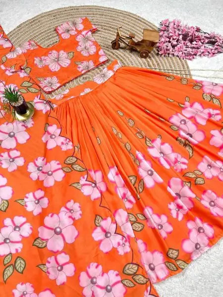 Girls Maslin Cotton Silk Lehenga Choli Set – Handwork Blouse & Printed Skirt