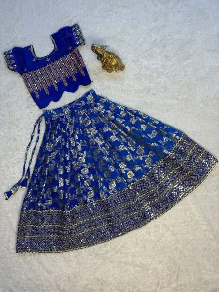 Girls Zari Weaving Silk Lehenga Choli – Sequin Embroidered Party Wear