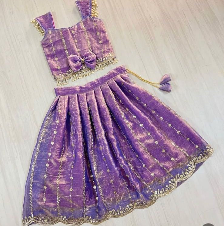 Girls Silk Lehenga Choli Set – Embroidered Party & Wedding Outfit