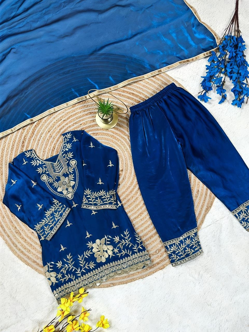 Girls Embroidered Silk Palazzo Set with Dupatta – Luxury Party & Occasion Wear