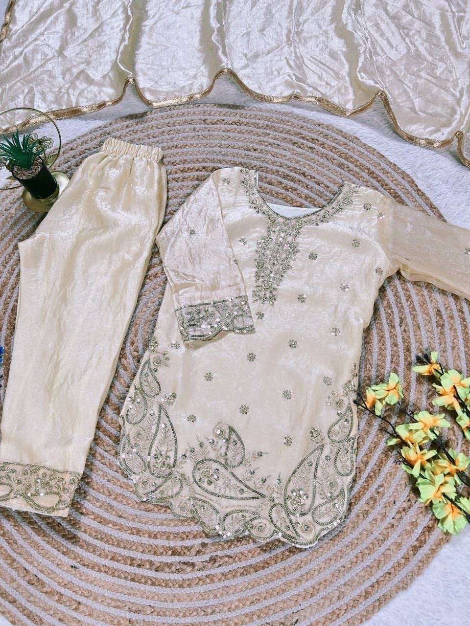 Girls Embroidered GMY Silk Palazzo Set with Dupatta – Luxury Occasion Wear