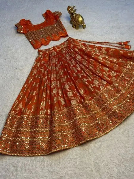 Girls Zari Weaving Silk Lehenga Choli – Sequin Embroidered Party Wear