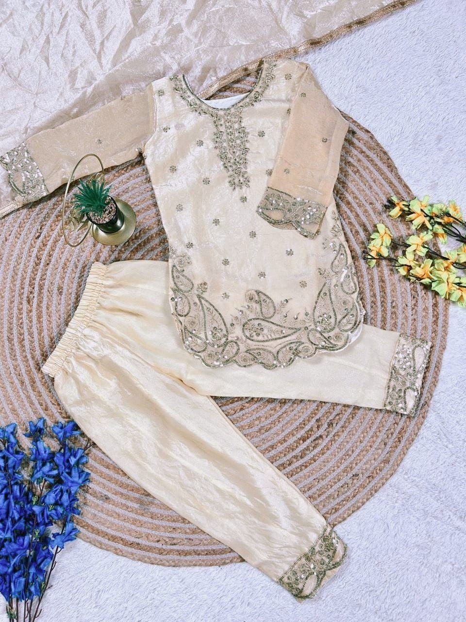 Girls Embroidered GMY Silk Palazzo Set with Dupatta – Luxury Occasion Wear