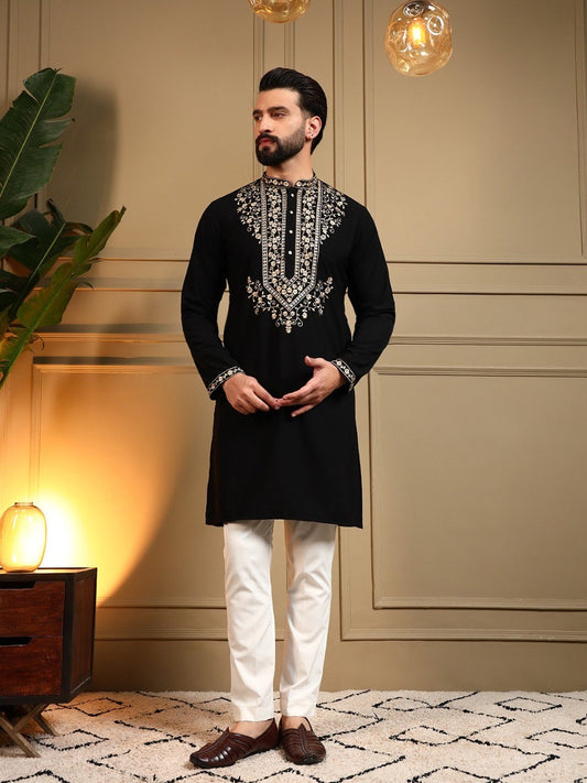 Men’s Embroidered Kurta Pyjama Set – Armani Lachko Fabric