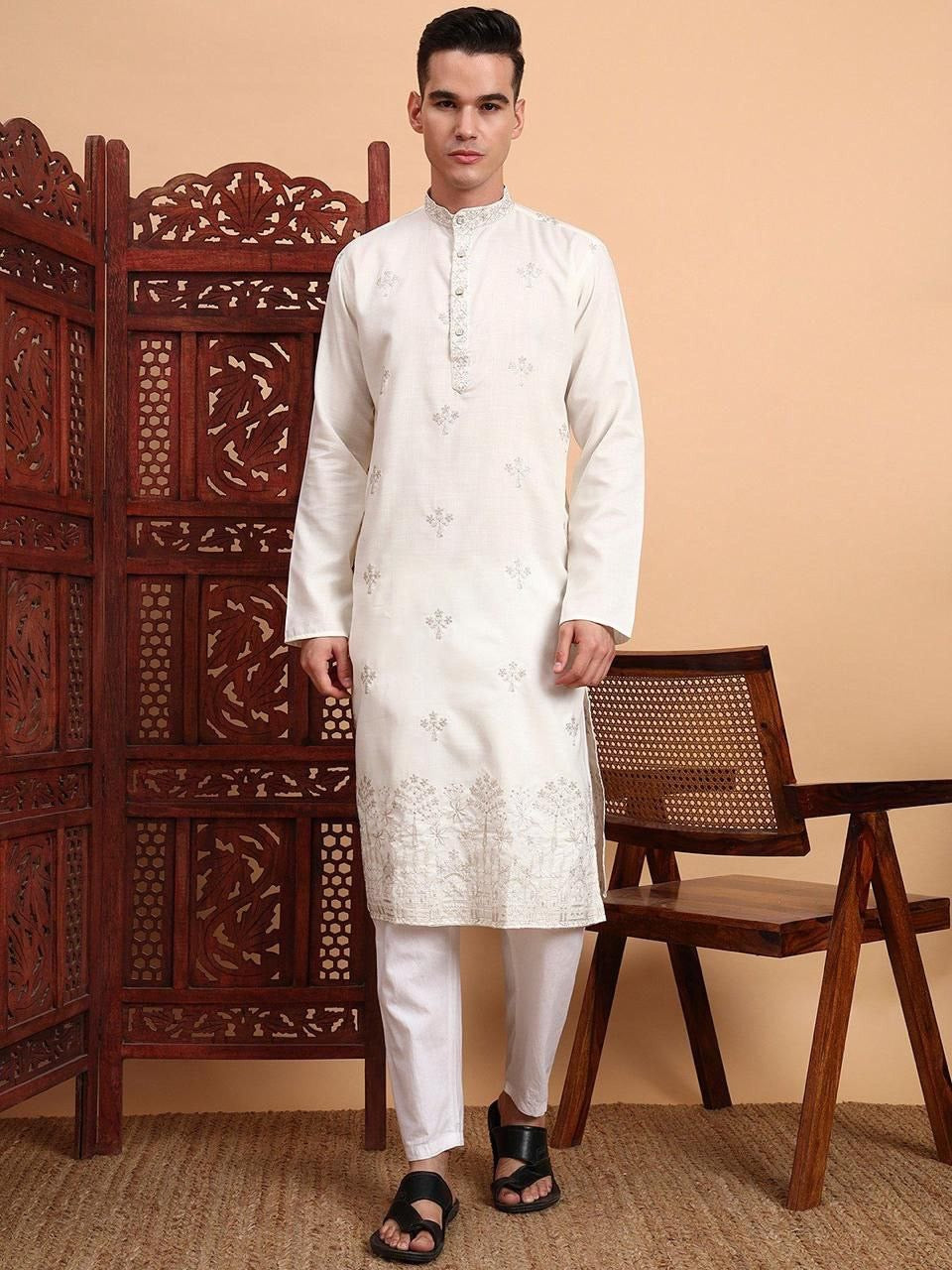 Men’s Cotton Embroidered Kurta – Traditional Occasion Wear