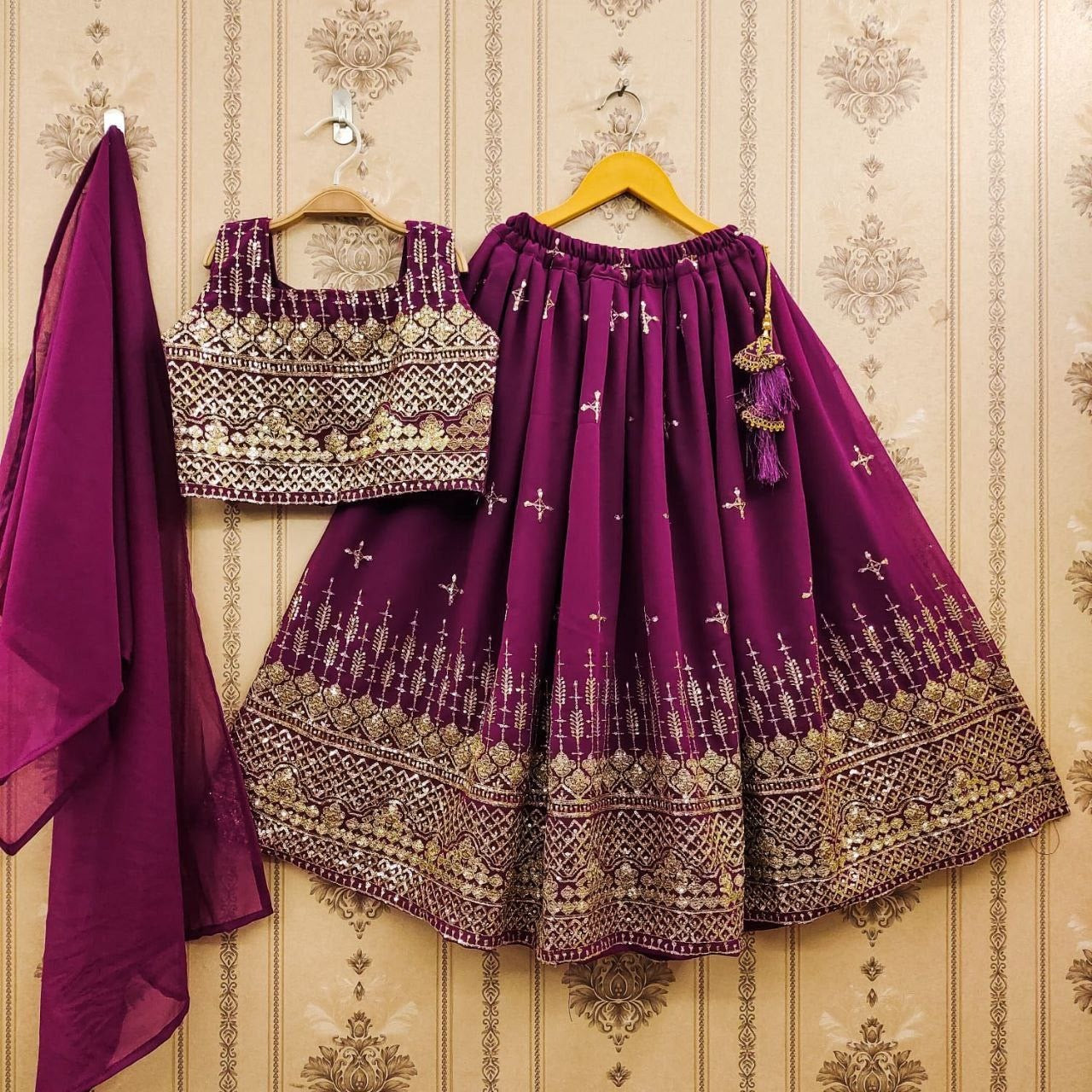 Girls Sequin Embroidered Lehenga Choli Set – Georgette Party Wear with Dupatta