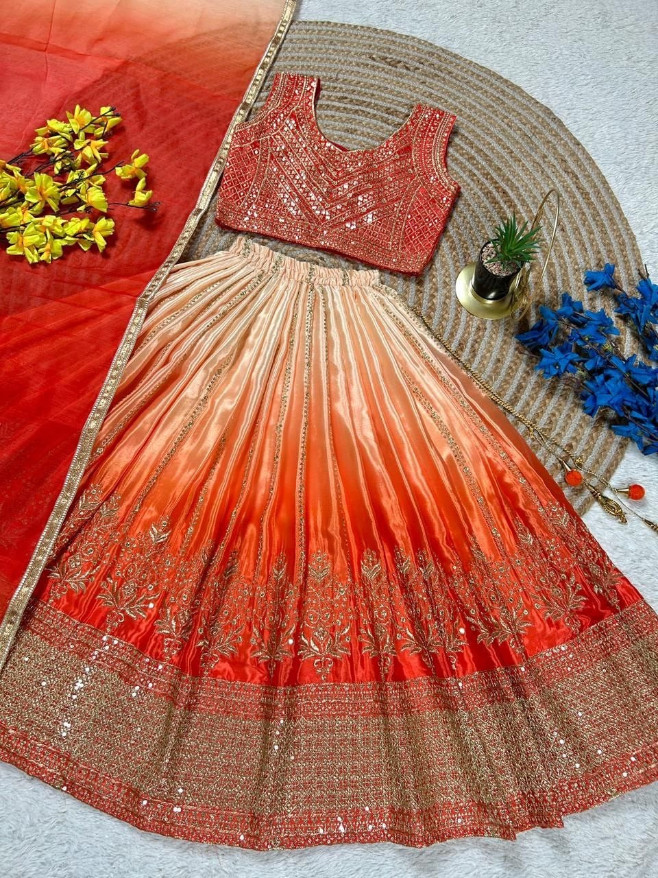 Girls Designer Lehenga Choli Set – Embroidered Chinon Silk Party Wear with Dupatta