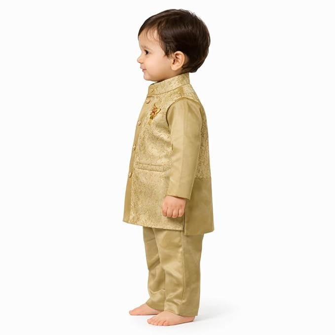 Baby Boys Brocade Silk Blend Sherwani Set – Premium Occasion Wear