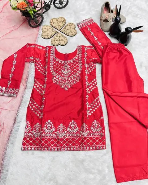 Girls Premium Crepe Silk Embroidered Party Wear Set with Dupatta