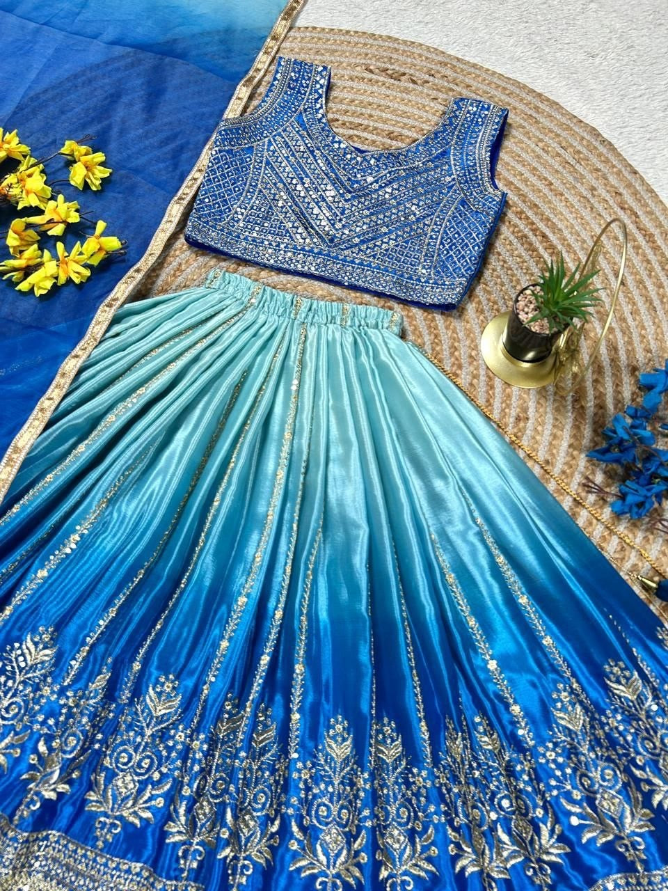 Girls Designer Lehenga Choli Set – Embroidered Chinon Silk Party Wear with Dupatta