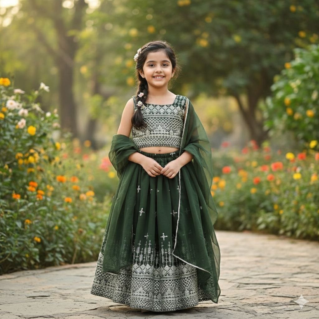 Girls Sequin Embroidered Lehenga Choli Set – Georgette Party Wear with Dupatta
