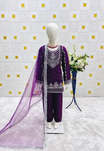 Girls Premium Crepe Silk Embroidered Party Wear Set with Dupatta