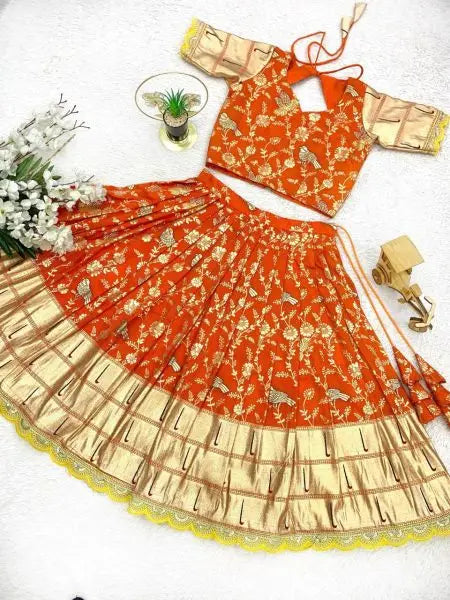 Girls Banarasi Dola Silk Lehenga Set – Zari Weaving Party Wear