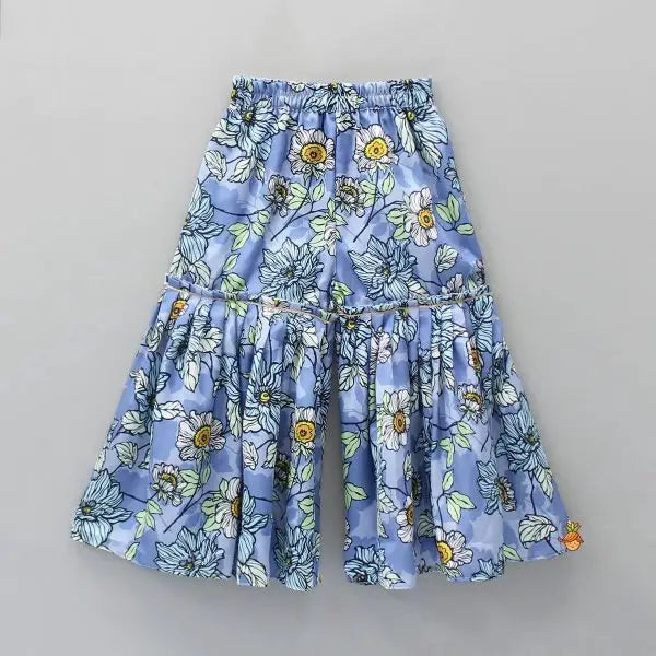 Girls Sky Blue Cotton Sharara Set – Printed Top Party Wear