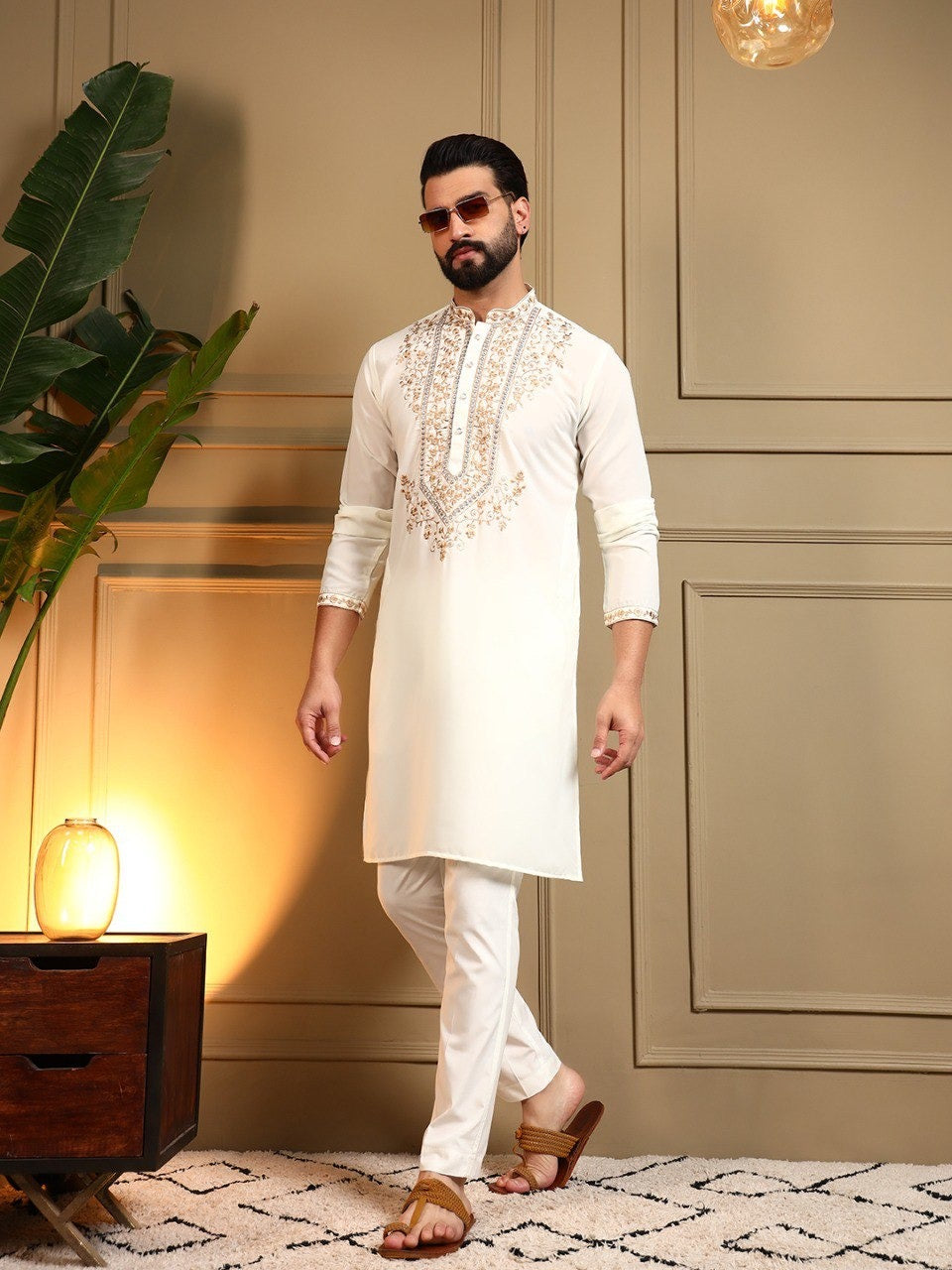 Men’s Embroidered Kurta Pyjama Set – Armani Lachko Fabric