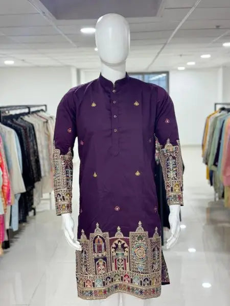 Men’s Royal Embroidered Kurta Pyjama Set – Premium Festive Wear