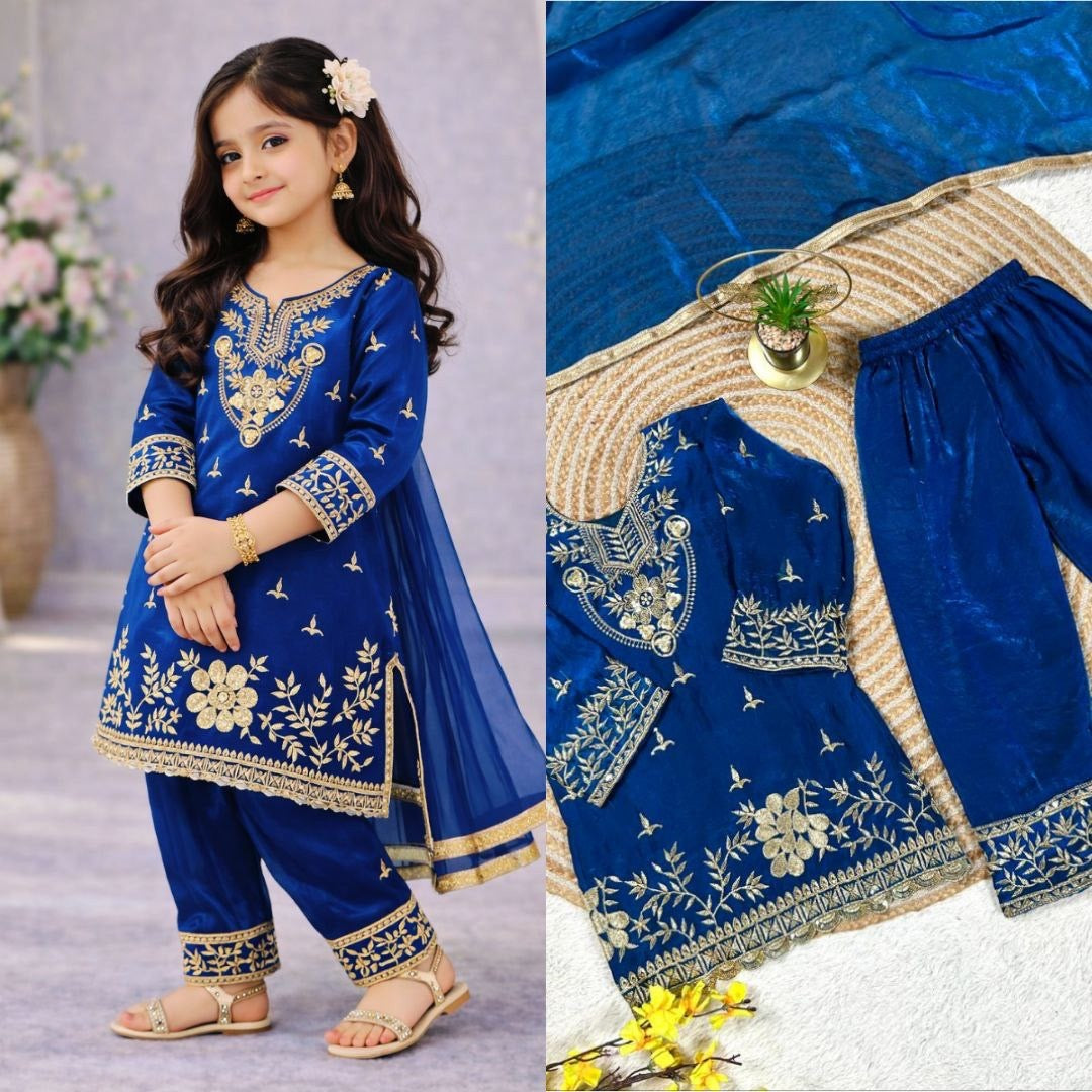 Girls Embroidered Silk Palazzo Set with Dupatta – Luxury Party & Occasion Wear