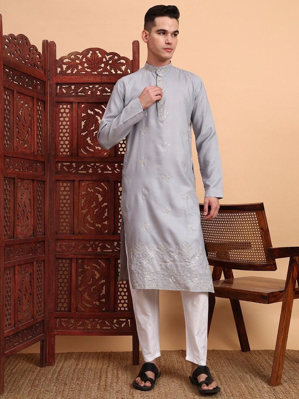 Men’s Cotton Embroidered Kurta – Traditional Occasion Wear