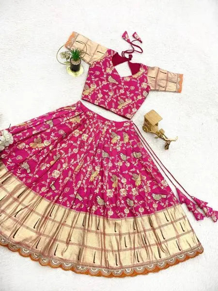Girls Banarasi Dola Silk Lehenga Set – Zari Weaving Party Wear