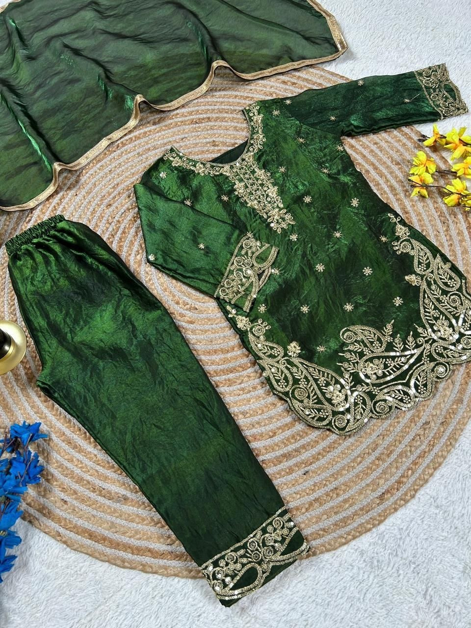 Girls Embroidered GMY Silk Palazzo Set with Dupatta – Luxury Occasion Wear