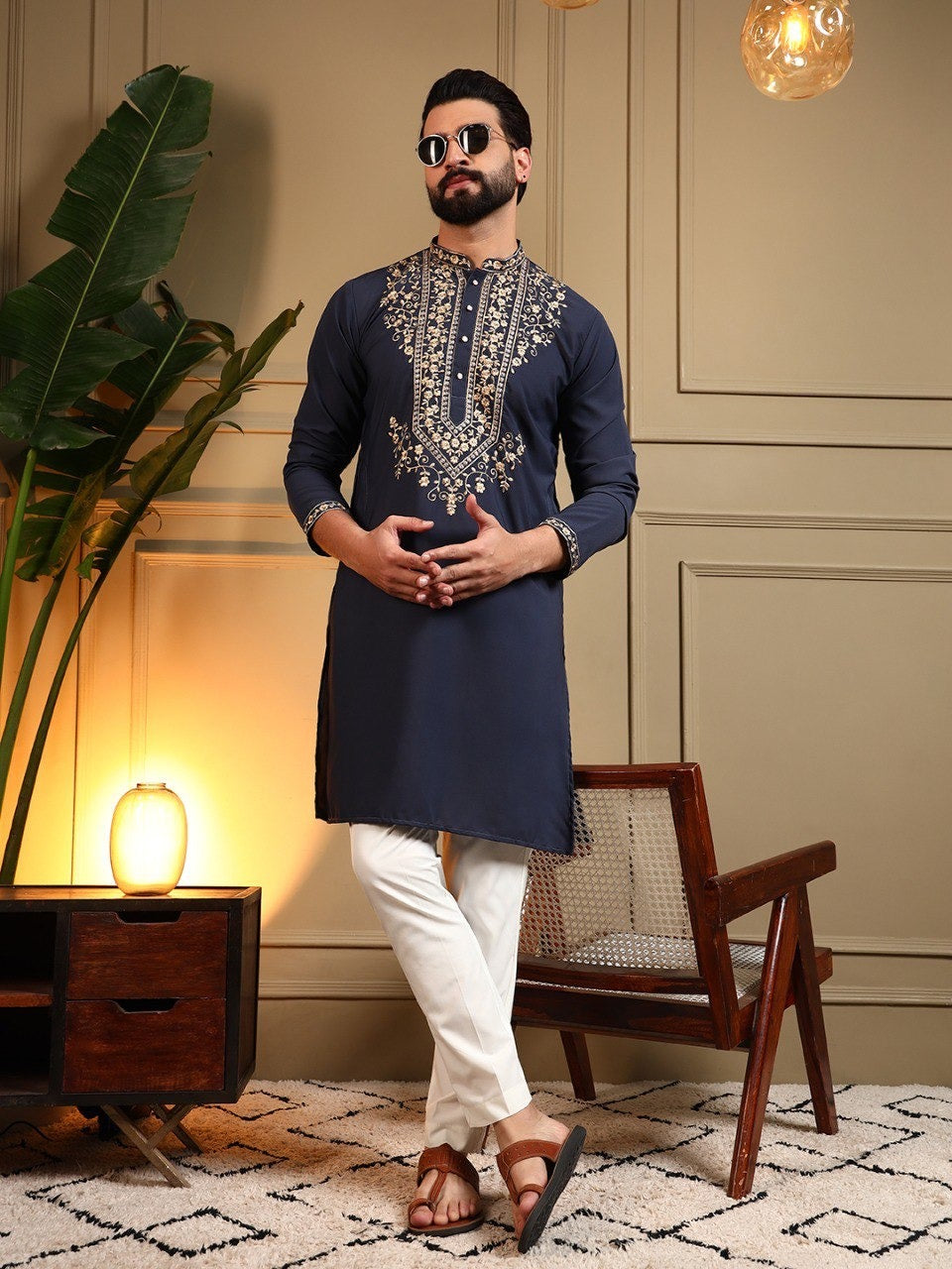 Men’s Embroidered Kurta Pyjama Set – Armani Lachko Fabric